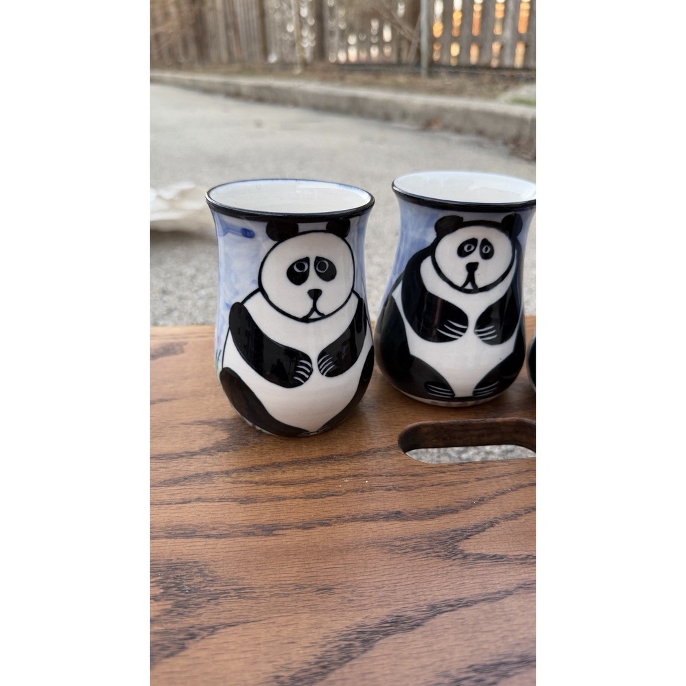 Karen Donleavy Designs Panda Mug Set of 3 Hand Painted Pottery Cups - Picture 3 of 15